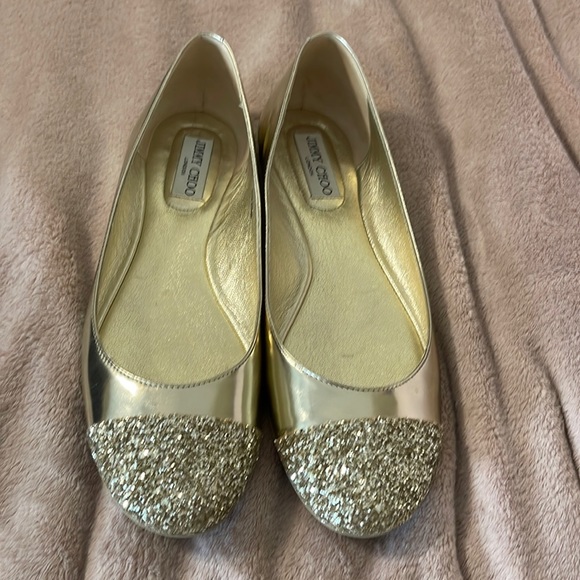 AUTHENTIC JIMMY CHOO GOLD FLATS SZ 41 - Picture 1 of 13